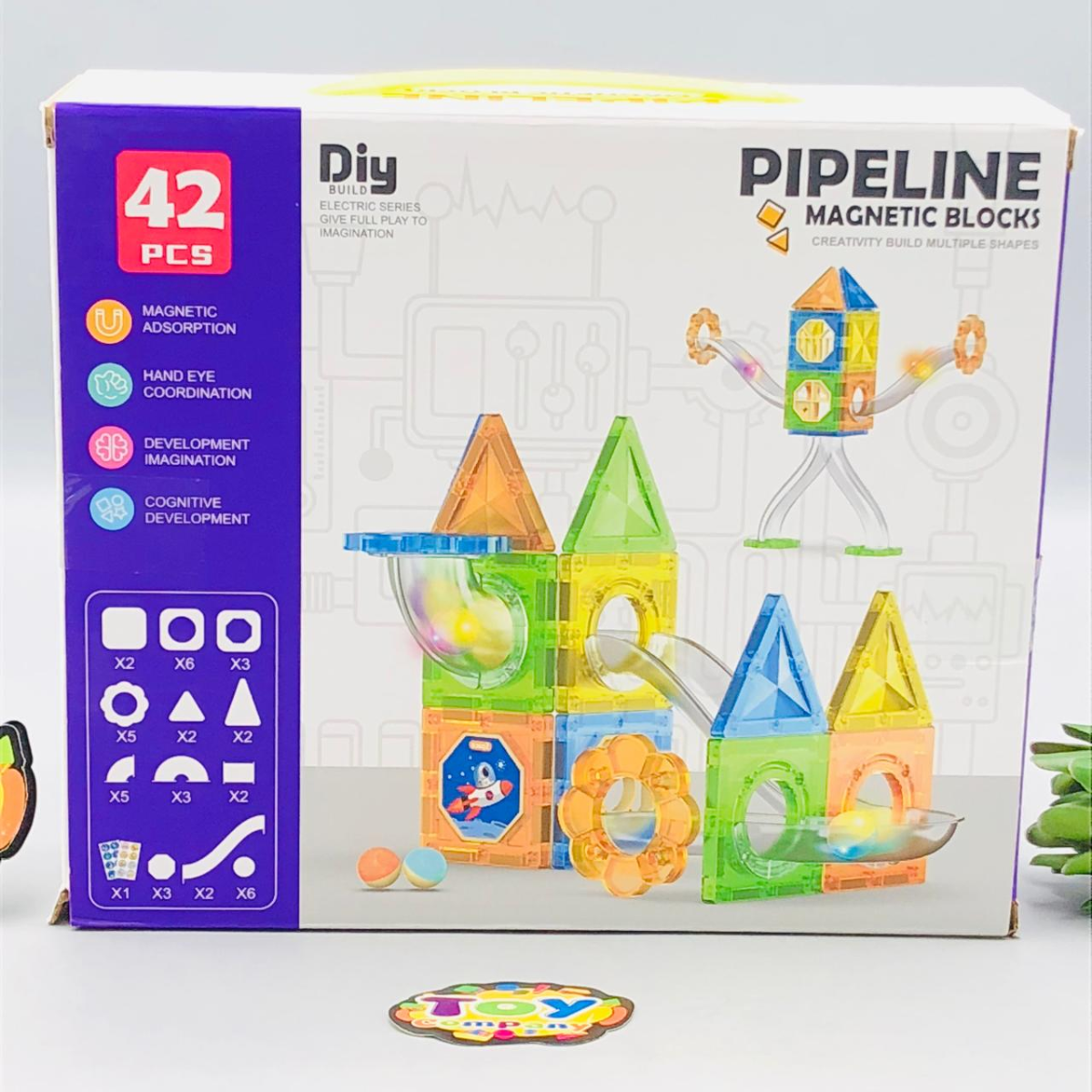 42Pcs Pipeline Magnetic Tiles Building Blocks