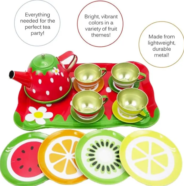 14Pcs Fruits Themed Metal Tea Set For Kids