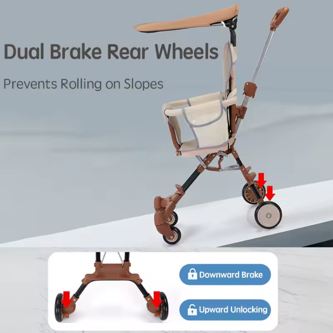 Premium Foldable Buggy Baby Stroller With Sunshade - Brown