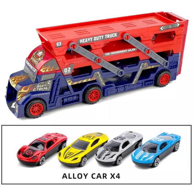Three-Layers ABS Transporter Truck With 4Pcs Mini Alloy Cars