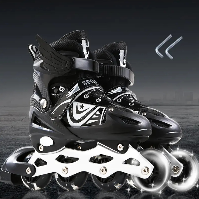 8* Inches Children's Four Wheel Roller Skating Shoes - Black