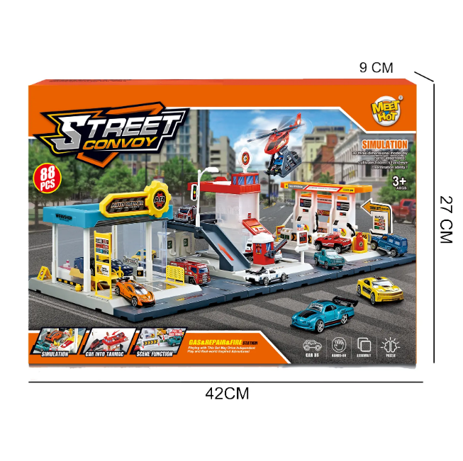 3in1 DIY Station Set With 6Pcs Alloy Cars