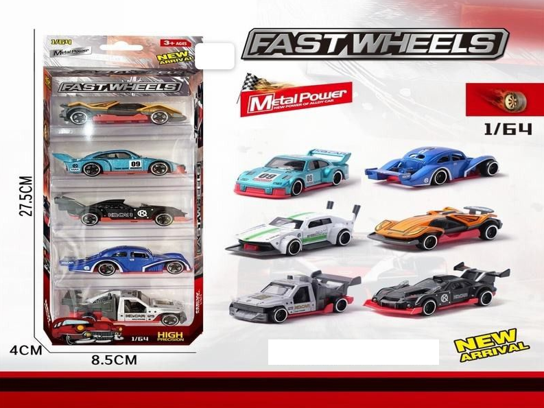 1:64 Diecast Fast Wheels Sports Cars Set - 5Pcs