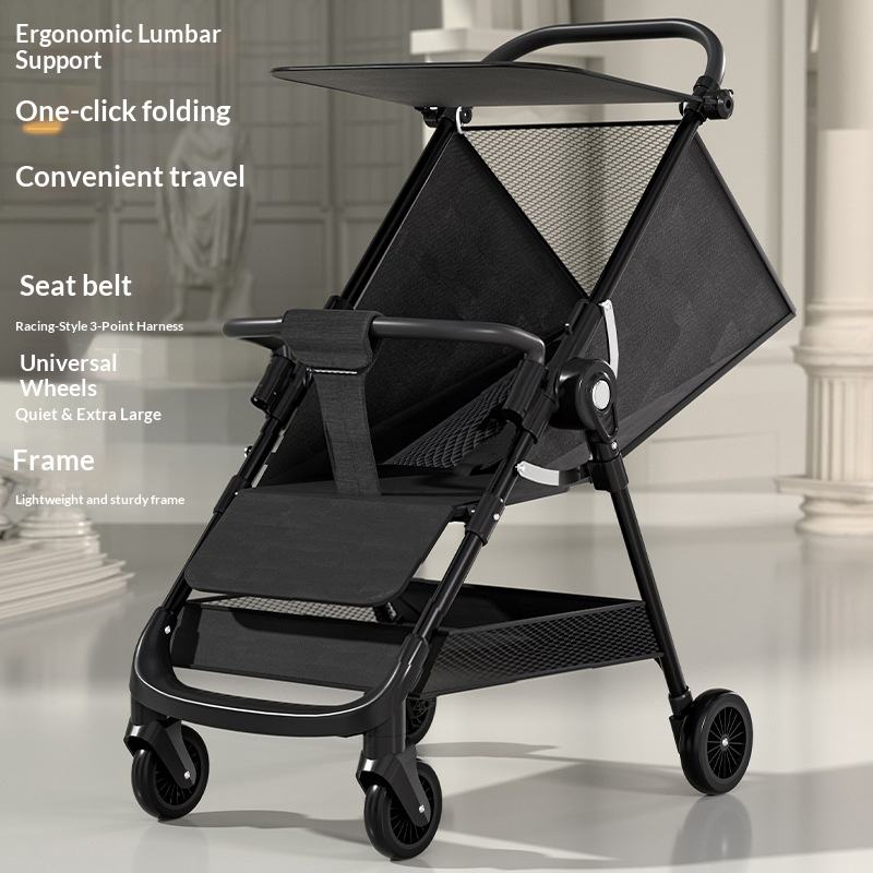 Premium Baby Foldable Stroller With Sunshade - Black