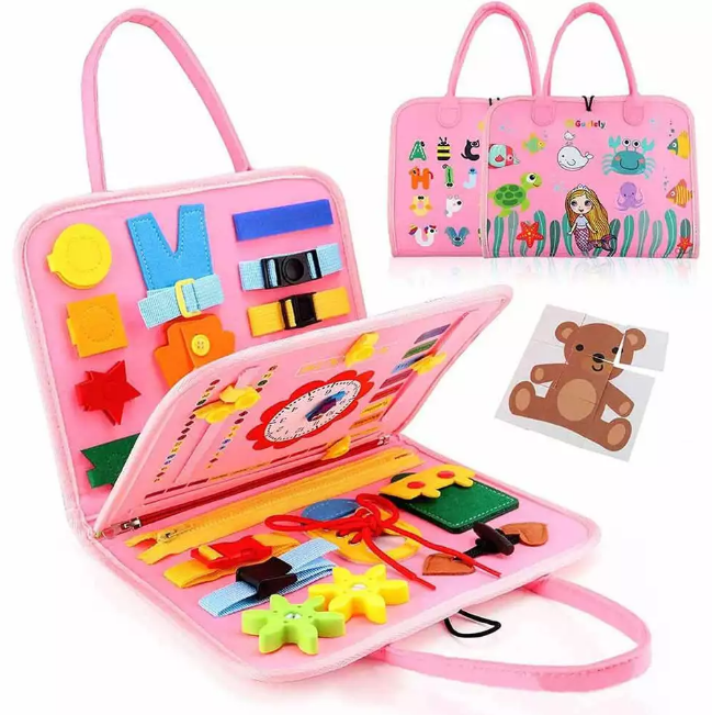 Montessori Multi-functional Activity Busy Book - Pink