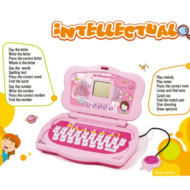 20 Activities Kids Intellectual Mouse Control Laptop - Pink