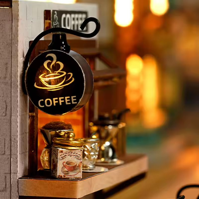 DIY Miniature Coffee Time Shop With LED Lights