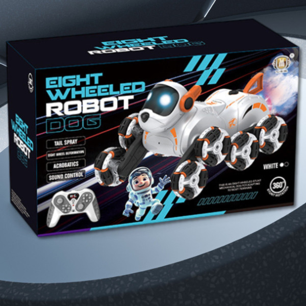 Remote & Watch Control Stunt Spray 8-Wheels Robot Dog