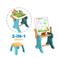 Kids 2in1 Drawing & Building Blocks Table With Stool