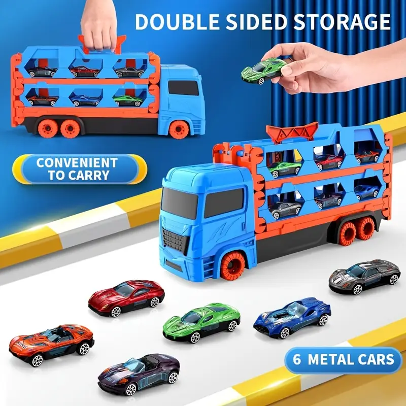 2in1 Kids Ejection Foldable Truck Track Set - 6Pcs Cars