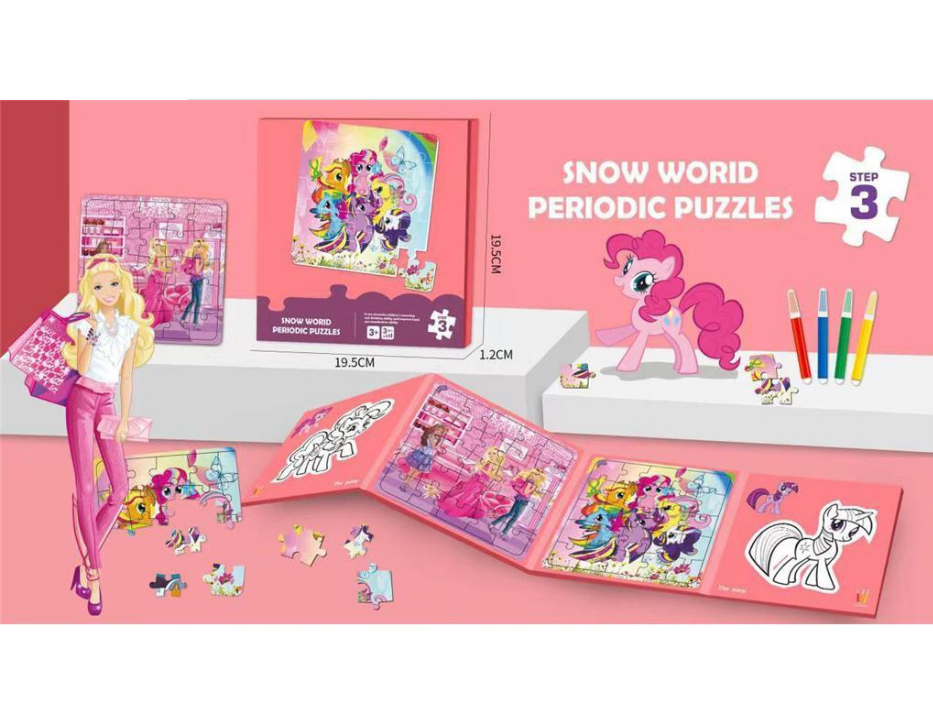 Pony Snow World Periodic Puzzles & Color Book