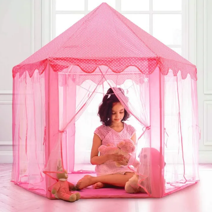 Princess Castle Play Tent House With Fairy Lights - Pink