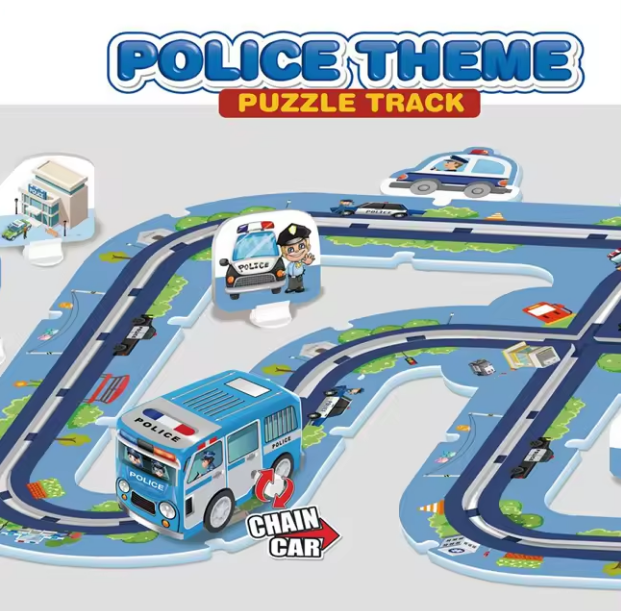 47Pcs DIY Police Themed Puzzle Car Track Set