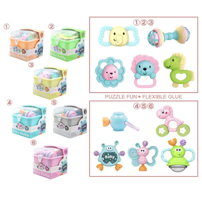 5Pcs Premium Baby Animal Rattles & Teether Set - Assortment
