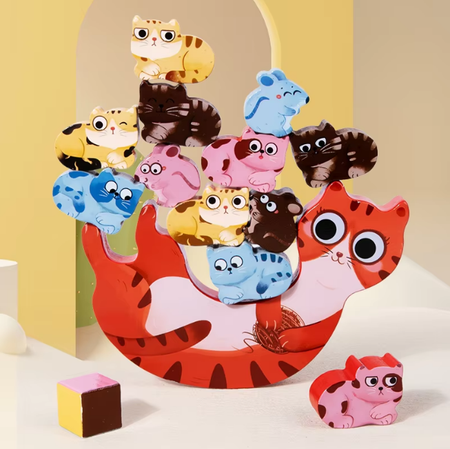 14Pcs Wooden Kitten Balance Beam Toy