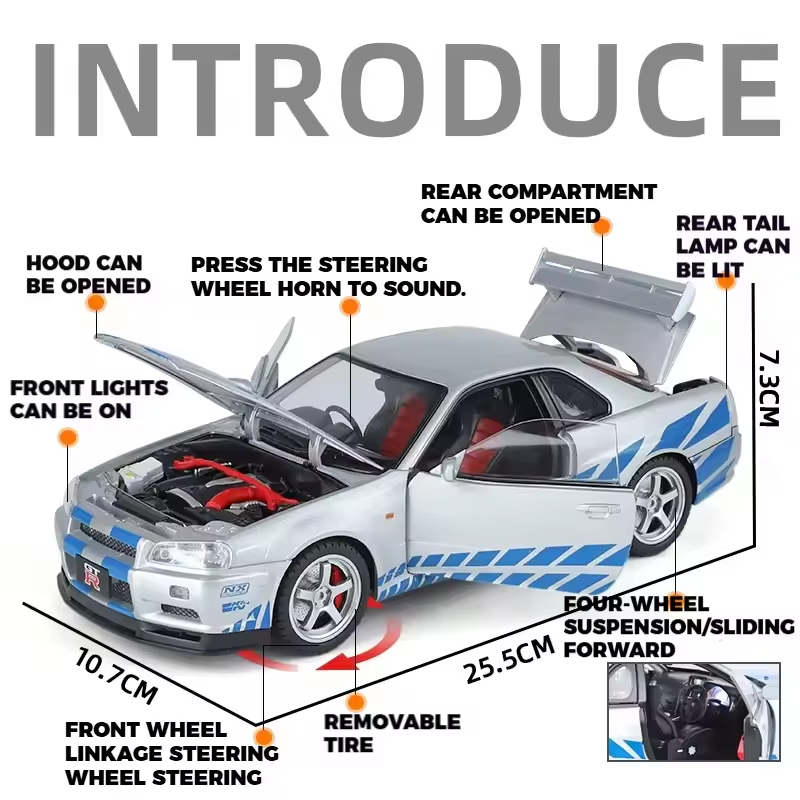 1:18 Diecast Nissan Skyline GTR R34 Model Car