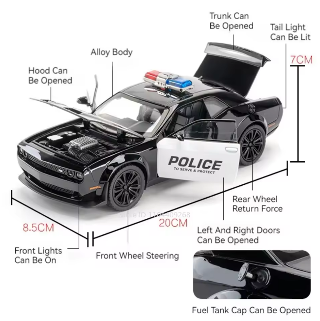 1:24 Diecast Dodge Challenger SRT Police Model Car
