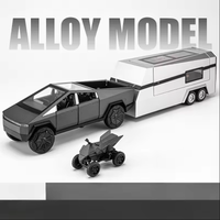 1:24 Diecast Tesla Pickup Truck Model With Trailer & Miniature
