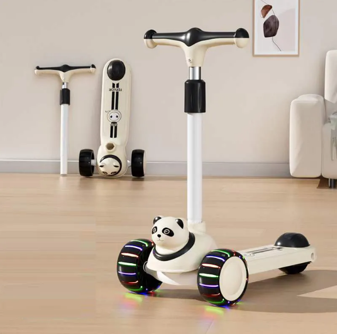 Panda Adjustable Height Kids Scooter With Light & Music - Black