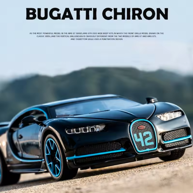 1:32 Diecast Bugatti Chiron With Acrylic Display Box - Black