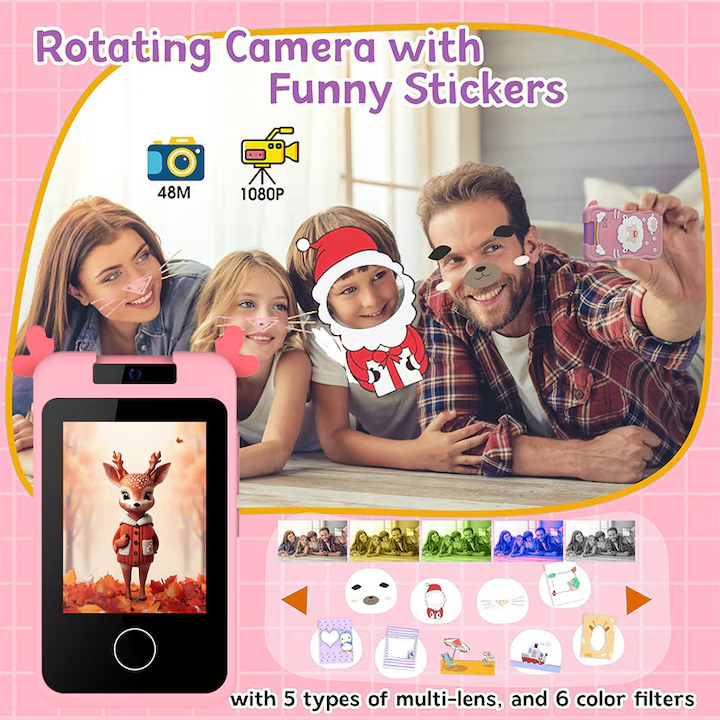 Kids Deer Rotatable Lens Digital Touch Phone