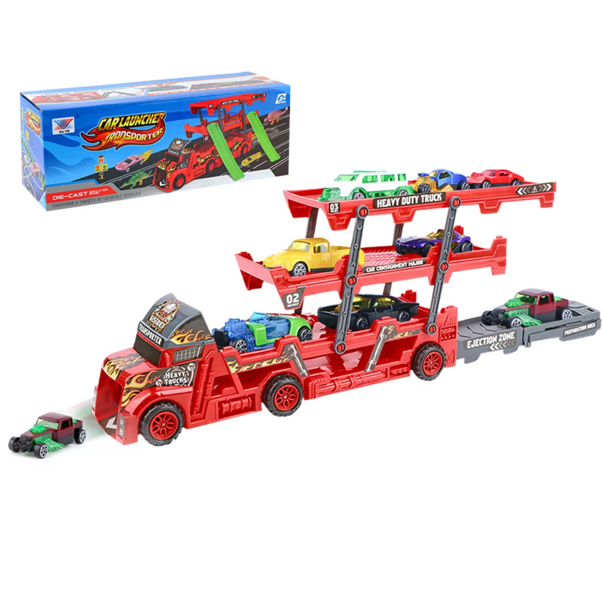 Foldable Car Launcher Transporter With 8Pcs Alloy Cars