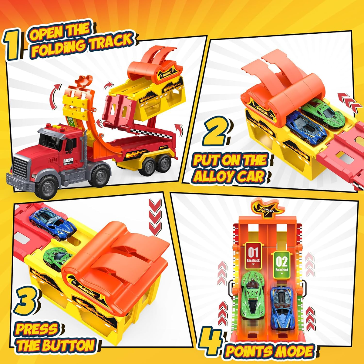 2in1 Ejection Foldable Truck Track Set - 2Pcs Alloy Cars