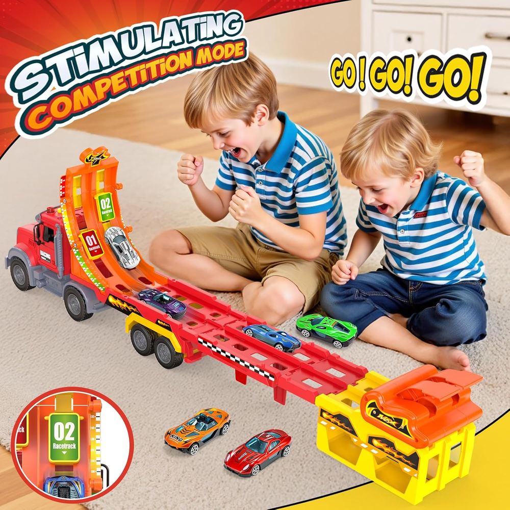 2in1 Ejection Foldable Truck Track Set - 2Pcs Alloy Cars