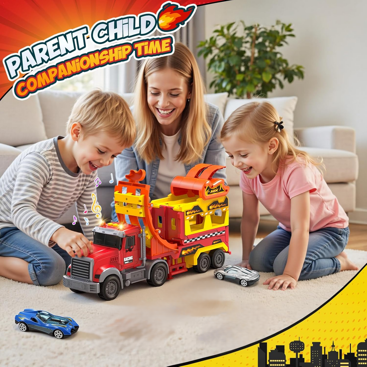 2in1 Ejection Foldable Truck Track Set - 2Pcs Alloy Cars