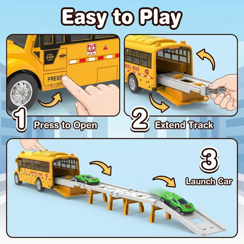 2in1 Foldable School Bus With 6Pcs Cars