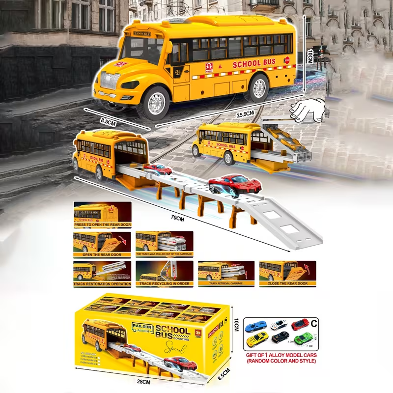 2in1 Foldable School Bus With 6Pcs Cars