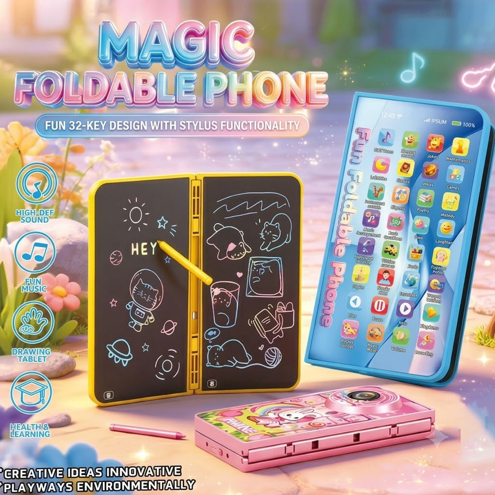 2in1 Kids Magic Foldable Musical Phone & Writing Tablet