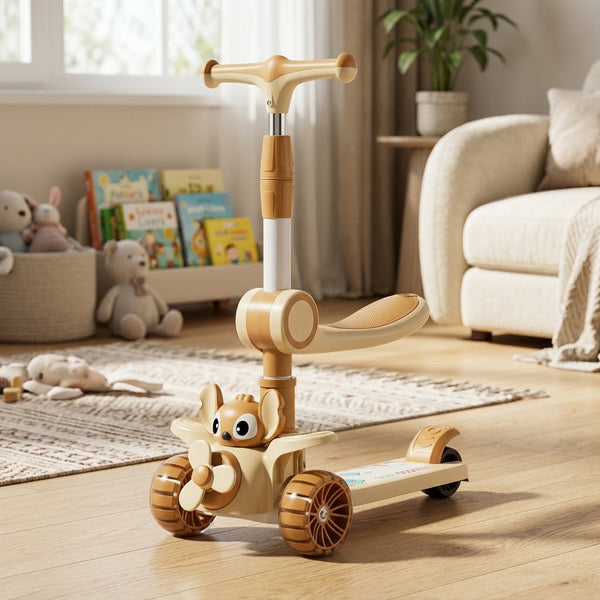 2in1 Stitch Adjustable Height Kids Scooter - Brown