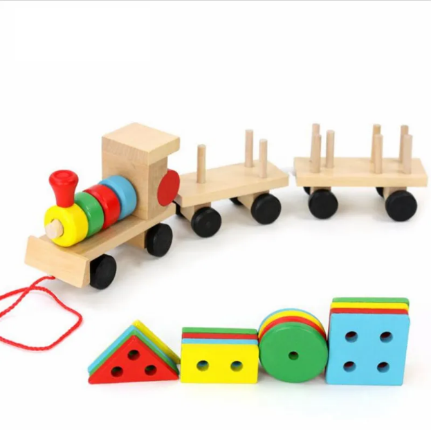 Wooden Geometric Building Blocks Train