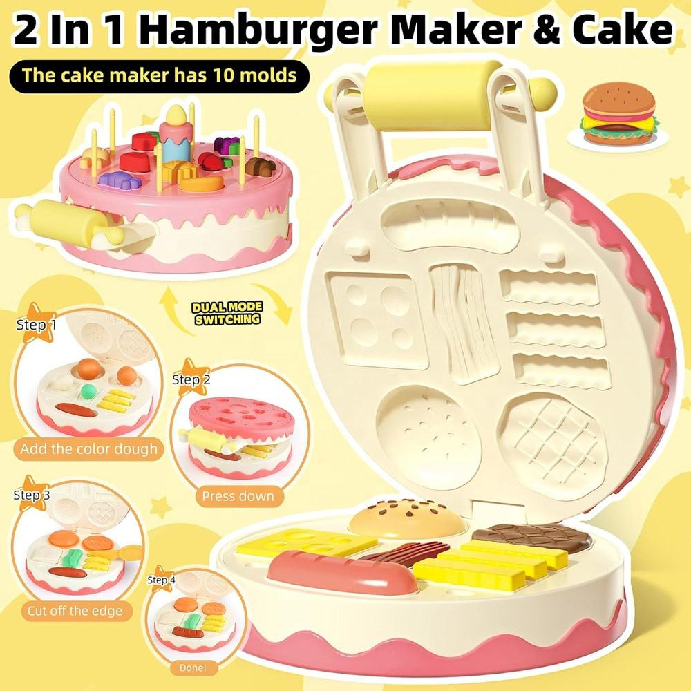 30Pcs DIY Manual Burger & Cake Play Dough Machine