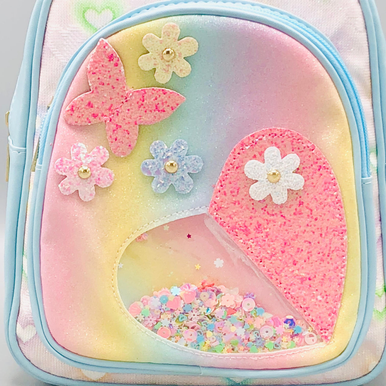 9* Inches Girls Fancy Heart Backpack - Blue