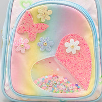9* Inches Girls Fancy Heart Backpack - Blue