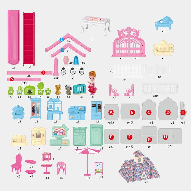374Pcs L.O.L Villa Doll House Play Set