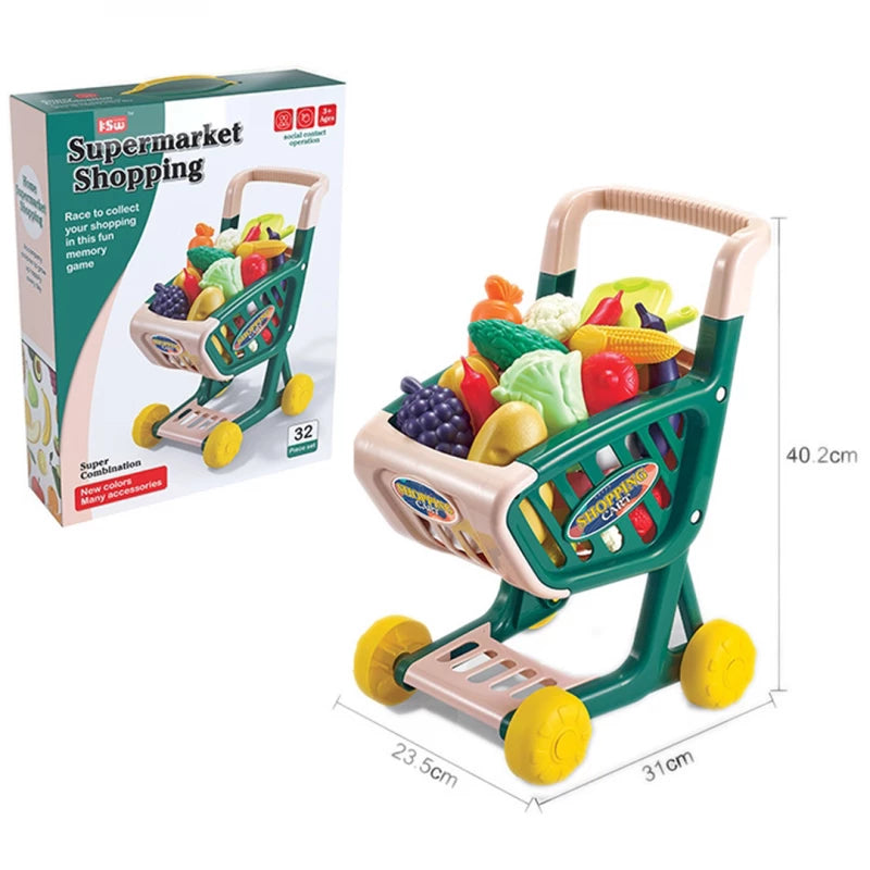 32Pcs Kids Pretend Super Market Shopping Cart