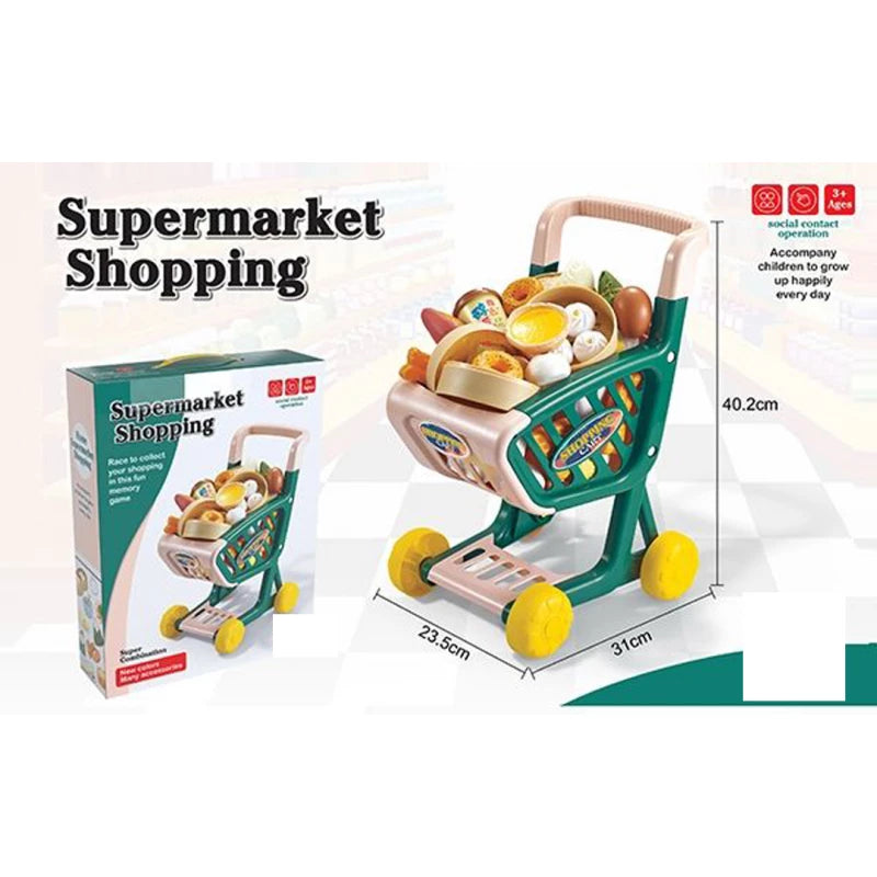 32Pcs Kids Pretend Super Market Shopping Cart