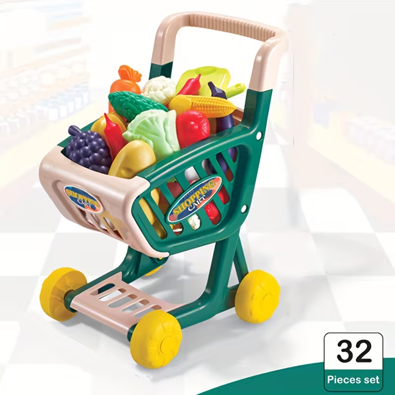 32Pcs Kids Pretend Grocery Cart Playset