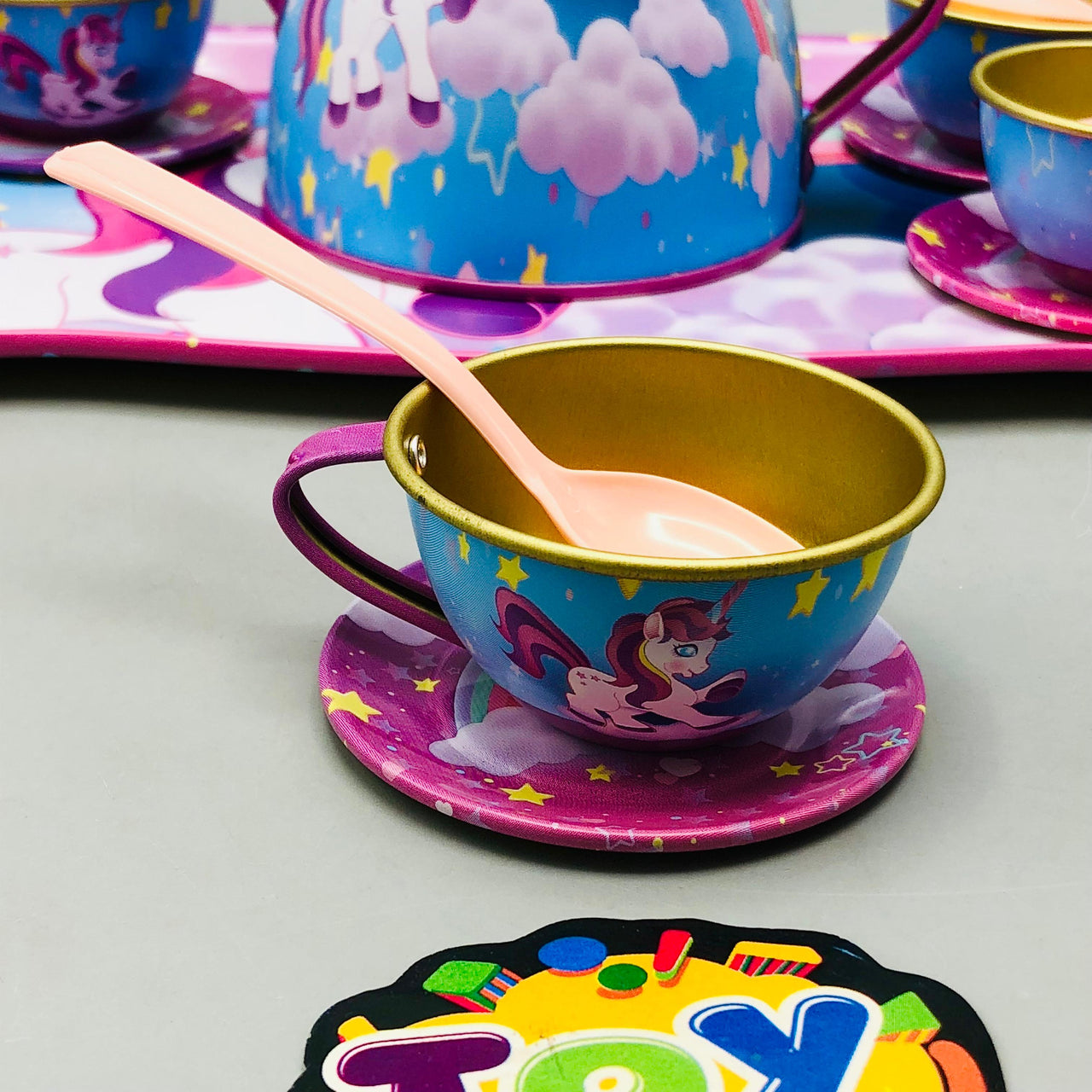Kids 18Pcs Unicorn Themed Metal Tea Set