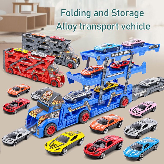 Foldable Car Launcher Transporter With 8Pcs Alloy Cars