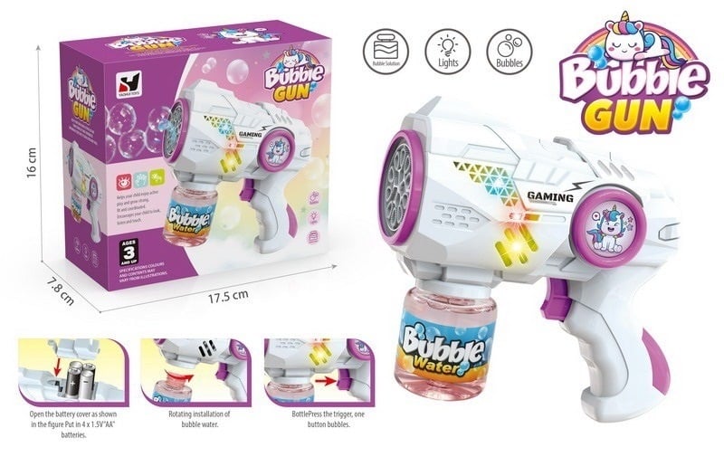 Unicorn Battery Powered Bubble Gun With Lights