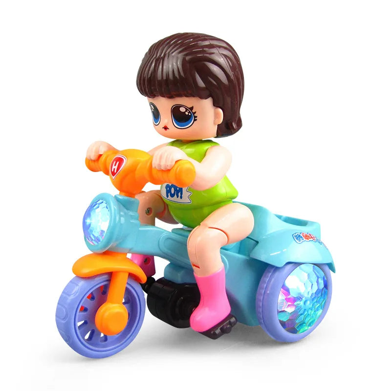 Electric Girl Riding Stunt Tricycle With Light & Music