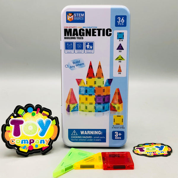 36Pcs Kids Magnetic Tiles Building Set With Storage Box