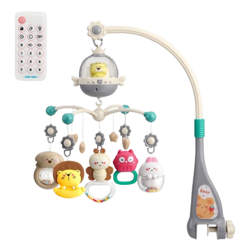 Remote Control Baby Projection Hanging Bed Bell Toy - Gray