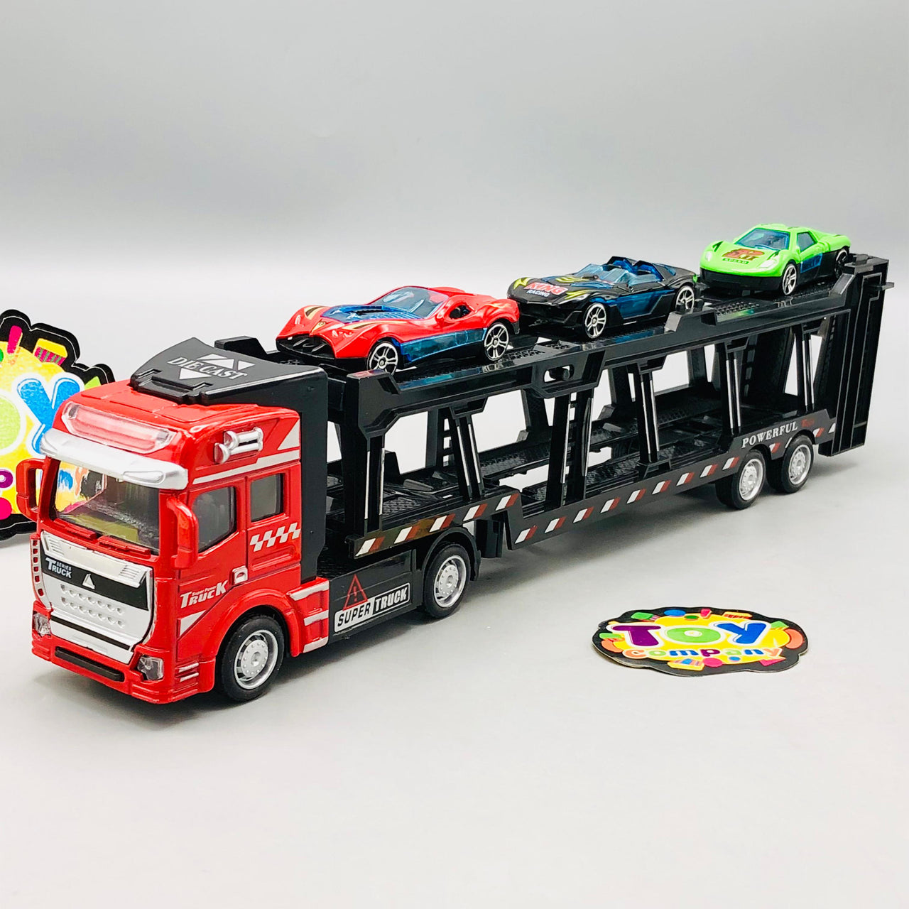 Diecast Car Carrier Truck With Trailer - 3Pcs Cars