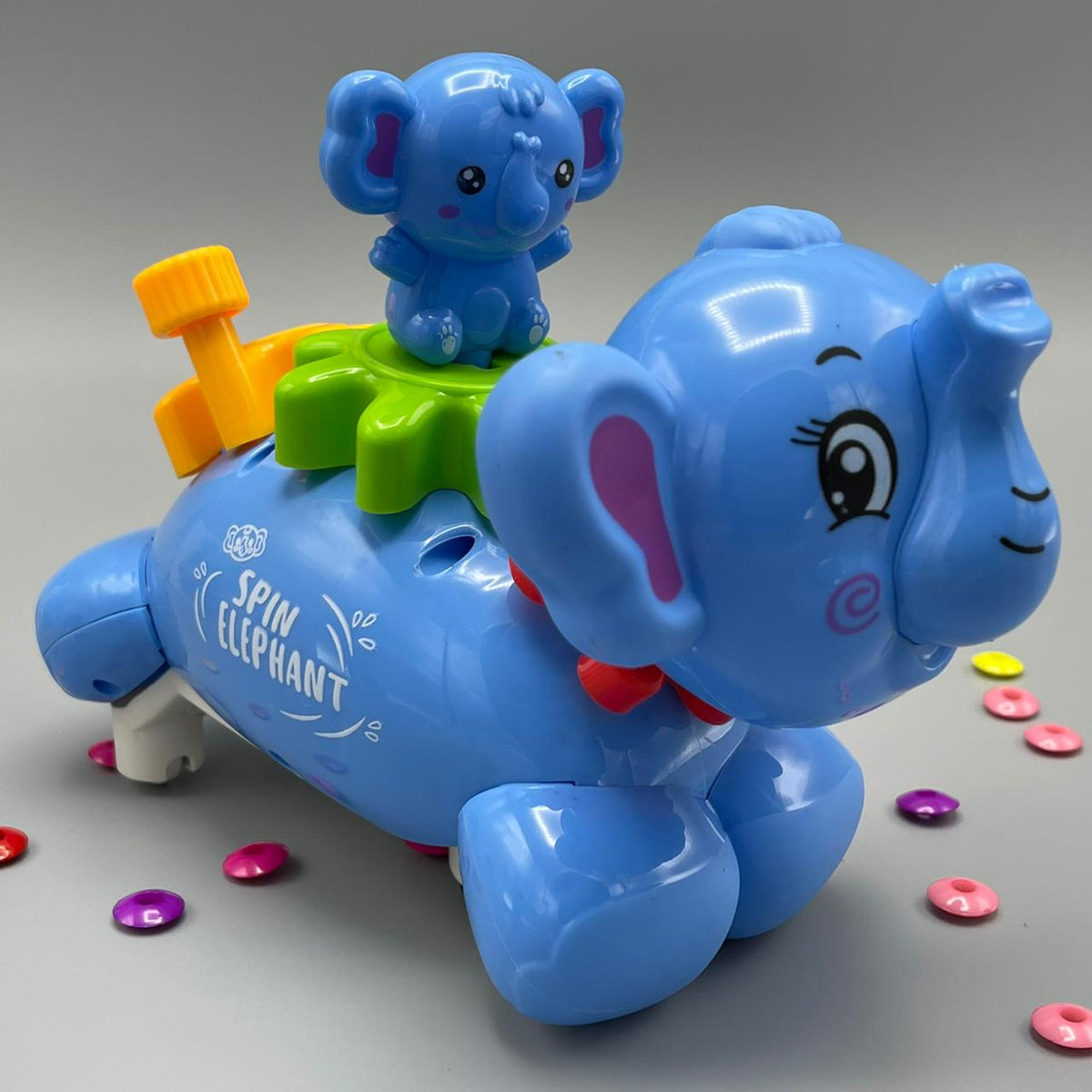 Spinning Elephant with Baby on Back