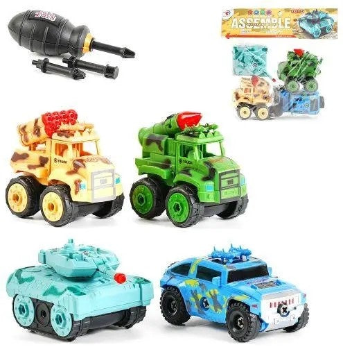 DIY 4Pcs Military Themed Screw Vehicles